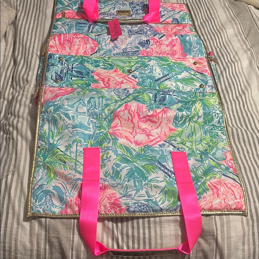 Colorful Garment Bag with Pink Handles